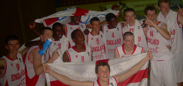 England U16s Basketball team celebrate promotion