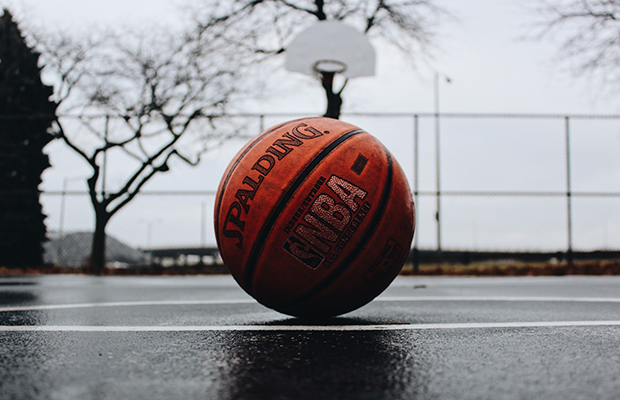 Outdoor basketball court wet
