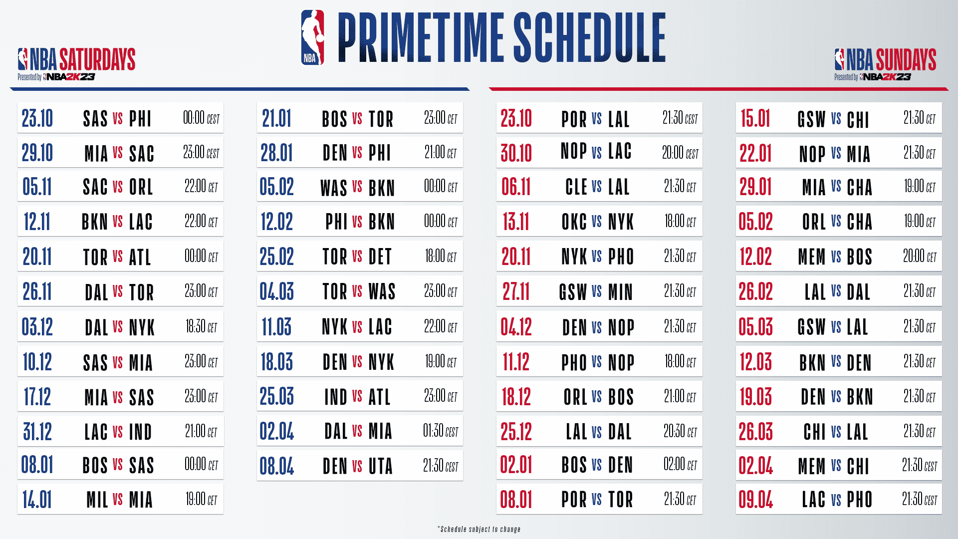 NBA UK Primetime Schedule Sky Sports